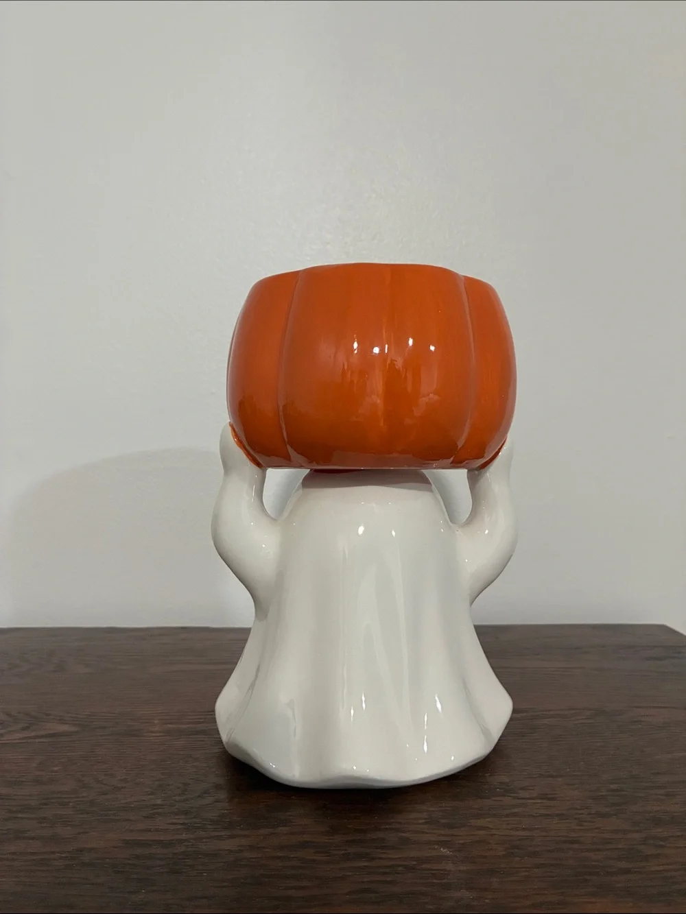 NWT- Hand Painted Ceramic Halloween Ghost & Jack-o-lantern Pumpkin Candy Bowl